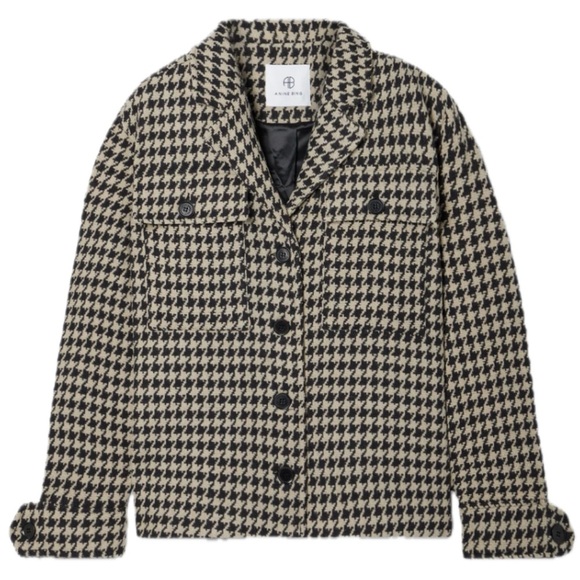 Anine Bing Flynn Houndstooth Woven Knit Collared Button Down Jacket Coat Shacket - Picture 13 of 17